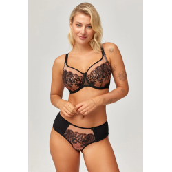 Majtki Brazylianki SARA Czarny - Wysoki Stan z Koronką