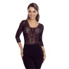 Body GERTRUDA Czarne - Koronkowe z Tiulem i Dekoltem V